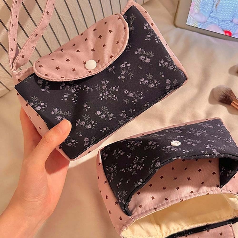 Purple Print Floral Makeup Bag - Lifestyle In Korean review and price